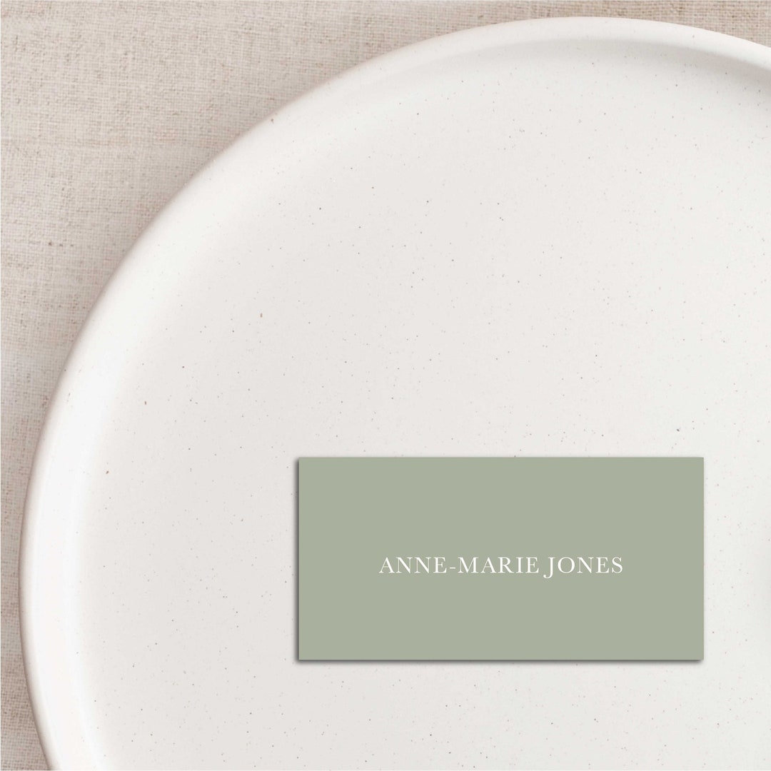 Sage Place Cards, Printed Place Cards, White Ink Wedding Name Cards