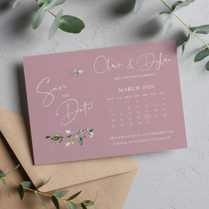 Blush Save the Date Karten, Botanischer Kalender Save the Date mit Umschlägen, Foliage save our date, Salbeigrün, Blush Karten ERGN105b