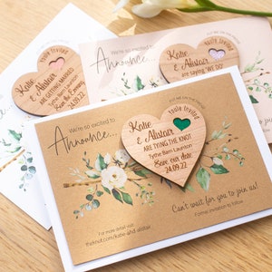 Save the date Magnet Herz, Luxus Save the Date Karten, einzigartige Save the Date Ideen, rustikale Holz Save the Date Hochzeitskarten, Frühling Sommer