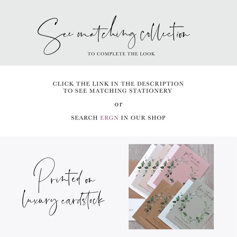 Pu&ograve; includere: Un set di inviti di nozze con un design floreale ad acquerello con foglie di eucalipto e un cerchio dorato. Gli inviti sono stampati su carta di lusso e sono disponibili in una variet&agrave; di colori, tra cui rosa, marrone e verde. Il testo sugli inviti recita "Love Struck".
