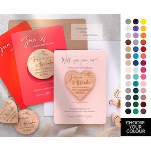 Save the date magnets & cards, Coloured save the date cards, Modern fun wooden wedding magnets, Coral pink save the dates, Vibrant colours