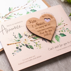 Herz Save the Date Magneten und Karten, Floral Save the Date Karten, einzigartige Save the Date Idee, rustikale Holz Save the Date Karten, Frühling Sommer