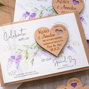 Lavendel Save the Date Magneten, Lila Blumen Save the Date Karten, einzigartige Holz Save the Date Ideen, rustikal, lila, violett, Frühling, Sommer