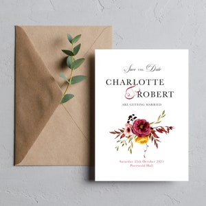 Herbst Save the Date Karten, Herbst Hochzeit Save the Date Karten mit Umschlag, romantisch elegant FLRM100a