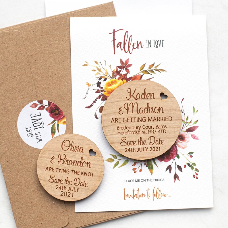 Rustic Save the Date Magnet With Cards Autumn Fall Wedding - Etsy UK
