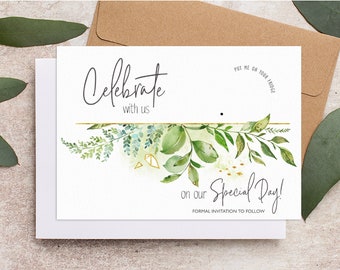 Foliage save the date backing cards for magnets, leafy green botanical wedding card, backing cards with envelopes GNFOL101