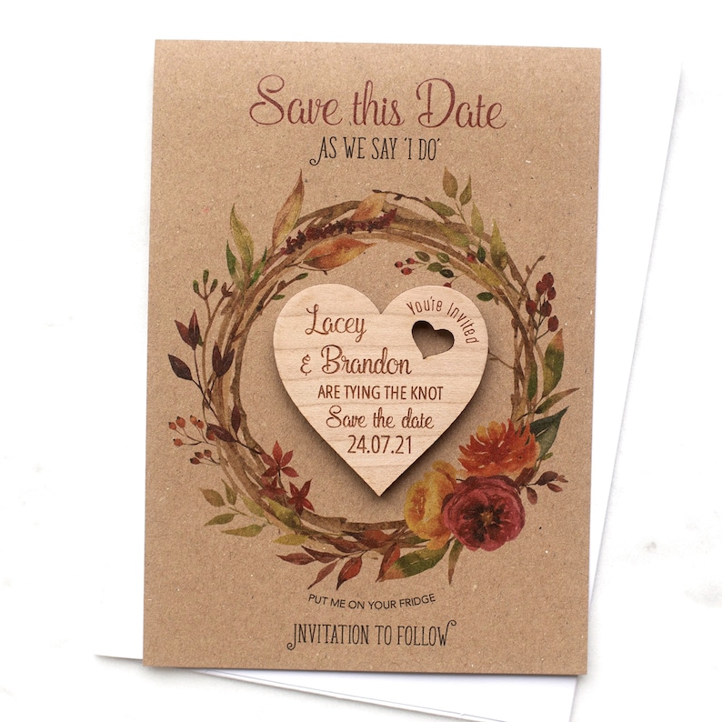 Save the Date With Cards Autumn Fall Wedding Heart Etsy UK