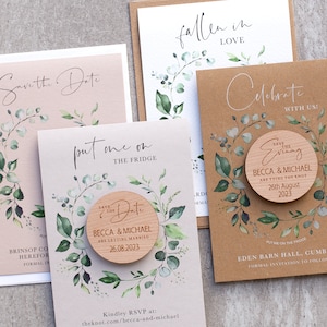 Save the date Magnet + Karten, Kraft Frühling, Sommer Save the Date Karten, Rustikale Holzherz Save the Date Magnete, Herbst