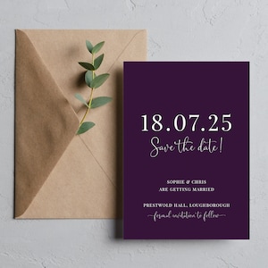 Lila Save the Date Karte und Umschlag, Weintraube Save the Dates, Moderne Spaß Save the Date Karten