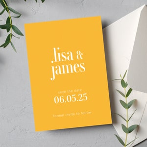 Gelbe Save-the-Date-Karte, luxuriöse moderne Date-Save-the-Dates, minimalistische Save-the-Date-Karte mit Umschlägen
