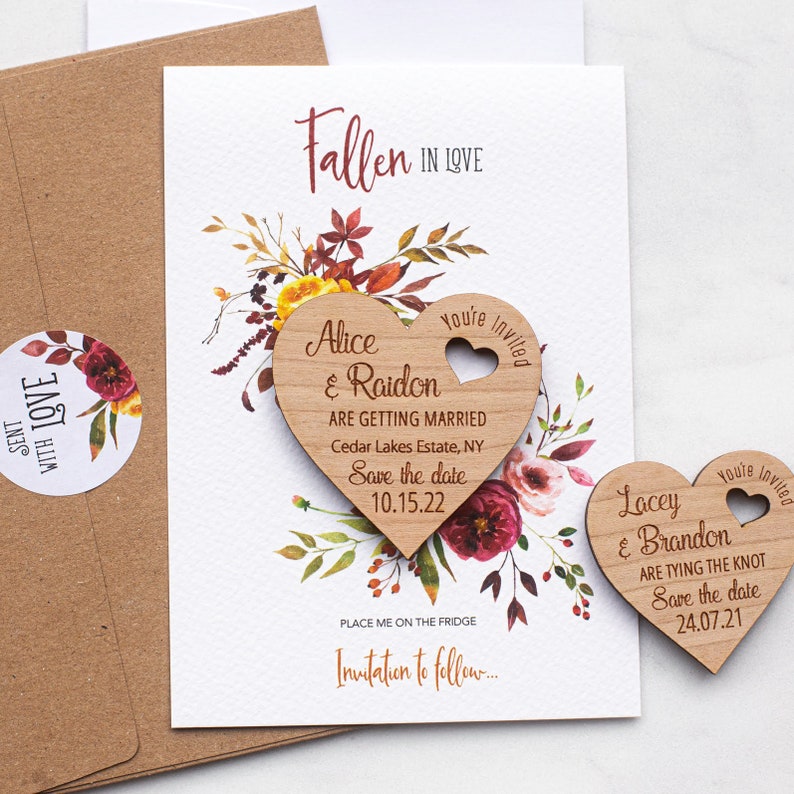 Save the Date Magnet With Cards, Autumn Fall Wedding Heart Save-the ...