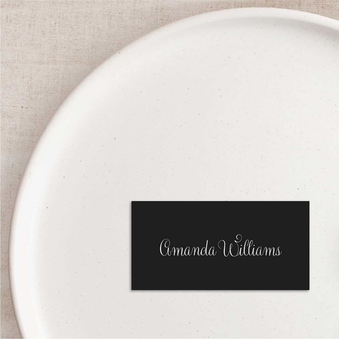 Black Place Cards, Printed Place Cards, White Ink Wedding Name Cards ...