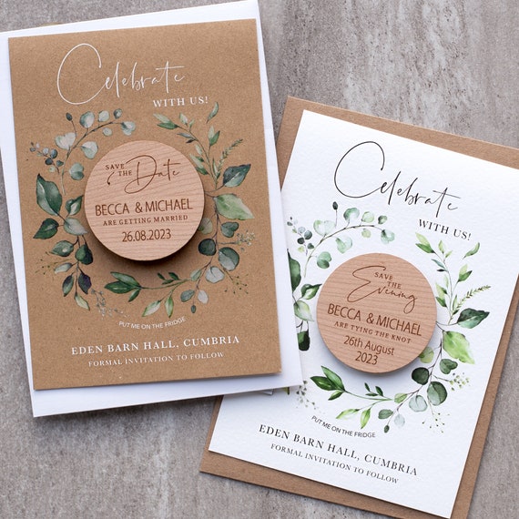 Save The Date Magnet Wood Wedding Invitation Rustic Wooden Round Designs 