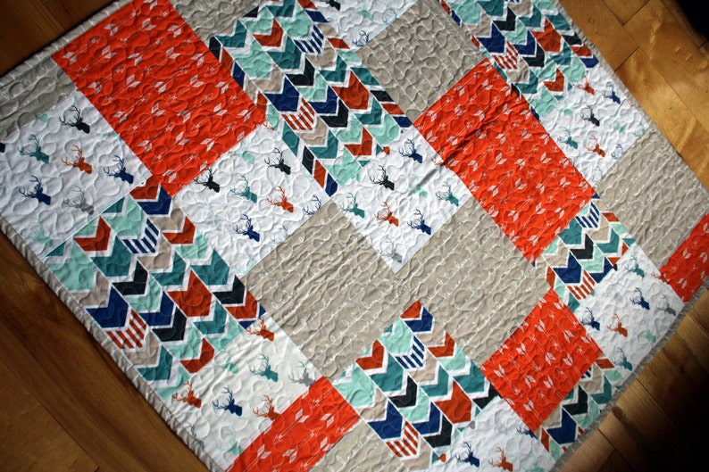 Baby Quilt Crib Bedding Boy Patchwork Woodland Deer Arrows Tribal Handmade