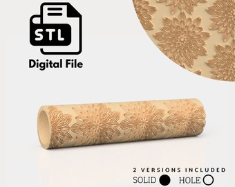 Dalhia Flowers  Seamless Pattern Texture Roller Digital STL File 3D Printing, Polymer Clay