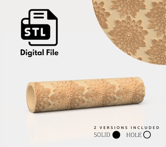 Dalhia Flowers  Seamless Pattern Texture Roller Digital STL File 3D Printing, Polymer Clay