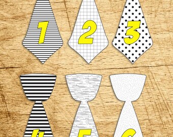 Tie Monthly Baby Sticker, Instant Download, Printable Baby Boy, Black And white, Yellow, Just Born, Baby Shower Gift