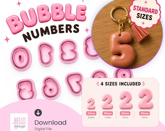 Bubble Numbers Cutter STL |  Polymer Clay Numbers | 3D Print Files | 4 Sizes