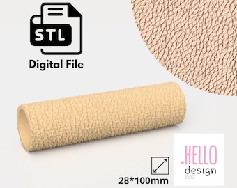 Leather Texture Roller Digital STL File 3D Printing, Polymer Clay - 28x100mm