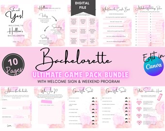 Bridal Shower Party Games, Watercolor Bachelorette Party Itinerary, Canva Template