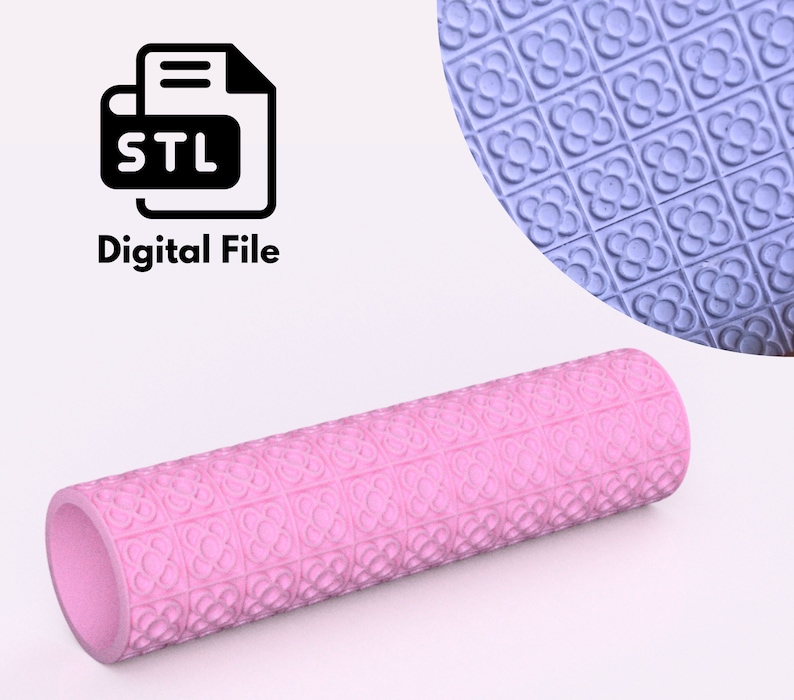 Flower Tiles Floor Texture Roller Digital STL File 3D Printing, Polymer Clay image 1
