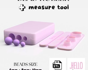 Rodillo de cuentas de arcilla de 6+8+10 mm con herramienta de medición (archivo digital para impresión 3D)