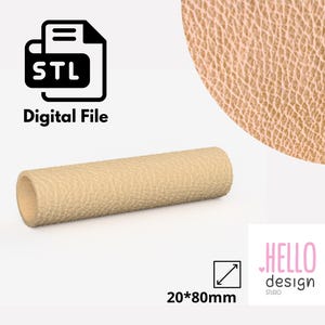 May include: A digital file for 3D printing, shown as a beige textured cylinder, 20 inches by 80 inches. The file format is STL. The image also includes the text "Digital File" and "HELLO design studio".