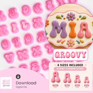 Groovy Uppercase Letter and Numbers Cutters STL | Printable Polymer Clay Alphabet | 3D Print Files | 4 Sizes