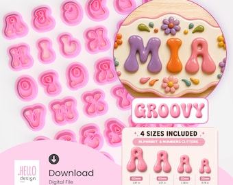Groovy Bubble Uppercase Letter and Numbers Cutters STL | Printable Polymer Clay Alphabet | 3D Print Files | 4 Sizes