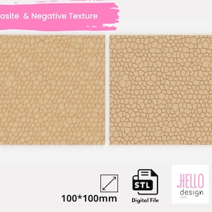 May include: Two square digital design textures, each 100mm x 100mm, with a tan color and a unique pattern. One texture has a positive pattern, and the other has a negative pattern. The image includes the text "Posite & Negative Texture" and "Digital File".