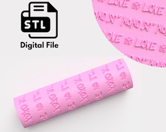 Valentine Love text  texture Roller Digital STL File 3D Printing, Polymer Clay