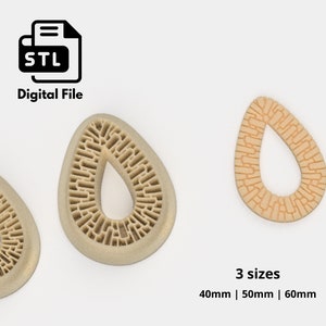 Rotting droppformade utskärare, digital STL-fil i 3 olika storlekar, texturrulle av polymerlera, lerverktyg