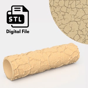 May include: A beige textured paint roller with a cracked pattern. The roller is designed to create a distressed or aged look on walls or other surfaces. The image also includes a digital file icon with the text "STL" and the words "Digital File".
