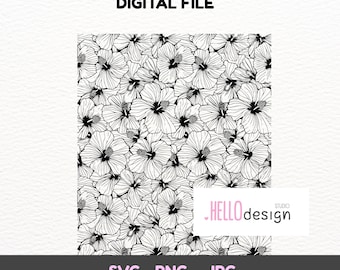Small Hibiscus Flower Seamless Pattern: Laser Cut, Cricut, Silkscreen (PNG, SVG, JPG) Digital Download
