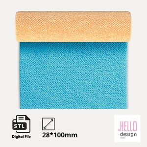 May include: A blue and orange textured silicone rolling pin, 28 inches by 100 millimeters, for baking and decorating cakes and cookies. The rolling pin is rolled up and the image shows the texture of the silicone.