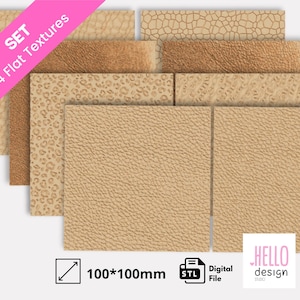 May include: Set of four digital paper textures in beige and brown tones. The textures include a leopard print, a crocodile skin pattern, and two different leather textures. The digital papers are 100mm x 100mm.