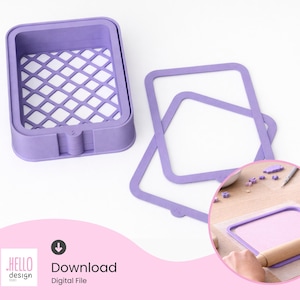 May include: A lavender-colored rectangular cookie cutter with a lattice design and two matching frames. The image also shows a rolling pin and small purple shapes, suggesting a baking theme. The text "Download Digital File" is also visible.