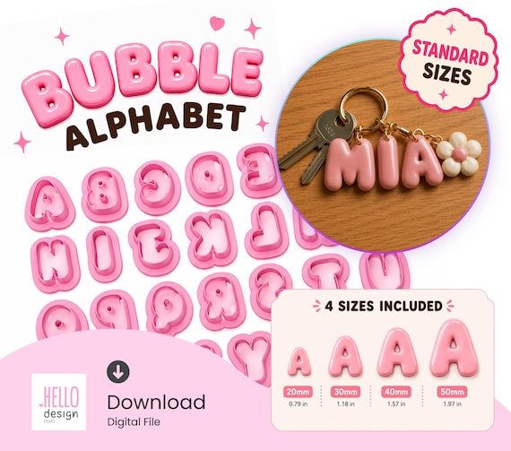 Bubble Uppercase Letter Cutter STL | Printable Polymer Clay Alphabet | 3D Print Files | 4 Sizes