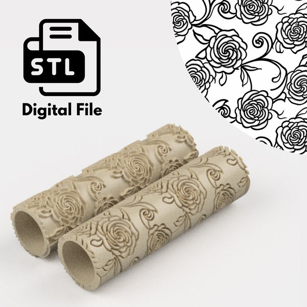 Mini Roses Texture Roller, 2 Textures, 2 Digital STL Files,  3D Printing, Polymer Clay