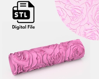 Roses Flowers Texture Roller Digital STL File 3D Printing, Polymer Clay