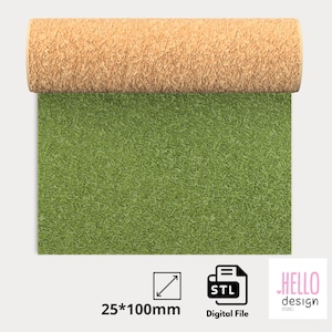 May include: A rolled-up, textured, tan-colored material sits atop a green, grass-like surface. The image includes the text "25*100mm" and "STL Digital File" along with a logo that says "HELLO design".