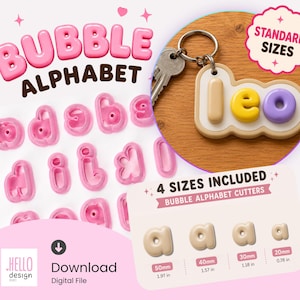 Bubble Lowercase Letter Cutter STL | Printable Polymer Clay Alphabet | 3D Print Files | 4 Sizes