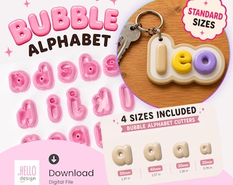 Bubble Lowercase Letter Cutter STL | Printable Polymer Clay Alphabet | 3D Print Files | 4 Sizes