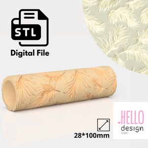 Könnte beinhalten: Eine digitale Datei für eine 3D-gedruckte Rolle mit einem Federmuster. Die Rolle ist 28 cm x 100 cm groß. Die Datei ist im STL-Format.