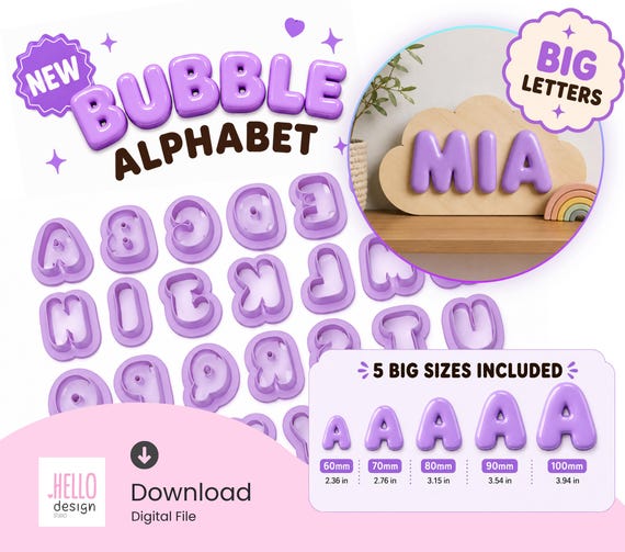 Big Bubble Uppercase Letter Cutter STL | Large  Cutters for Polymer Clay | XL Clay Alphabet | 3D Print Files | 5 Sizes