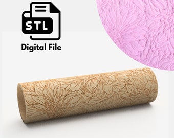 Dalhia Flower Texture Roller Digital STL File 3D Printing, Polymer Clay