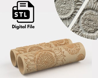 Sunflowers Texture Roller, 2 Textures, 2 Digital STL Files,  3D Printing, Polymer Clay