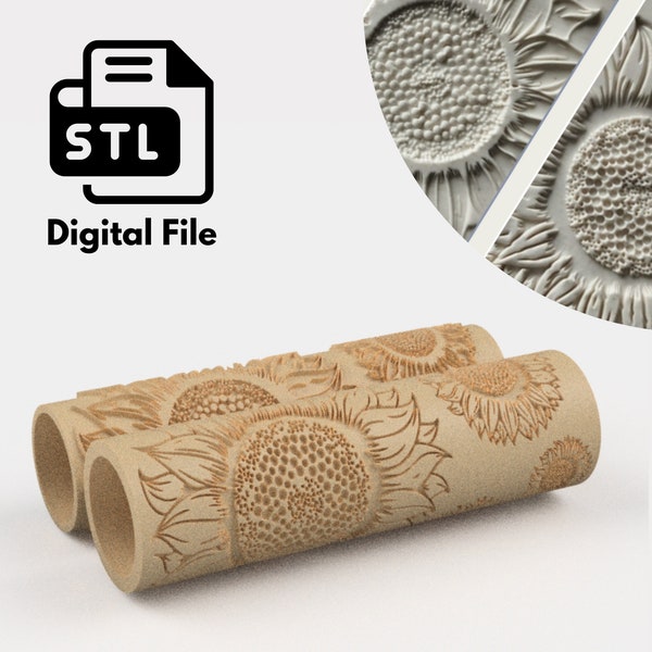 Sunflowers Texture Roller, 2 Textures, 2 Digital STL Files,  3D Printing, Polymer Clay