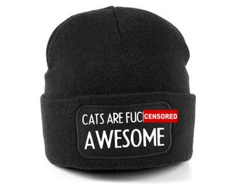 UNISEX MENS WOMANS KNIT KNITTED BEANIE RETRO COOL HAT Meow Black UNISEX MENS WOMANS KNIT KNITTED BEANIE RETRO COOL HAT Meow Black