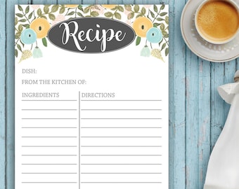 Recipe Notepad, Floral, Vintage Inspired, Farmhouse Kitchen